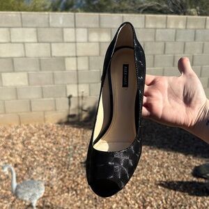 Alex Marie Black Patterned Peep-Toe Heels
